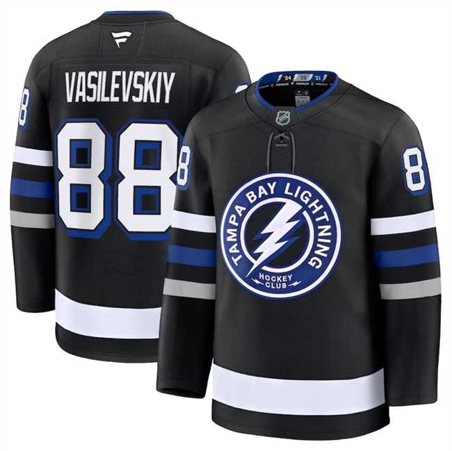Mens Tampa Bay Lightning #88 Andrei Vasilevskiy Black 2024-25 Alternate Stitched Hockey Jersey Dzhi->tampa bay lightning->NHL Jersey